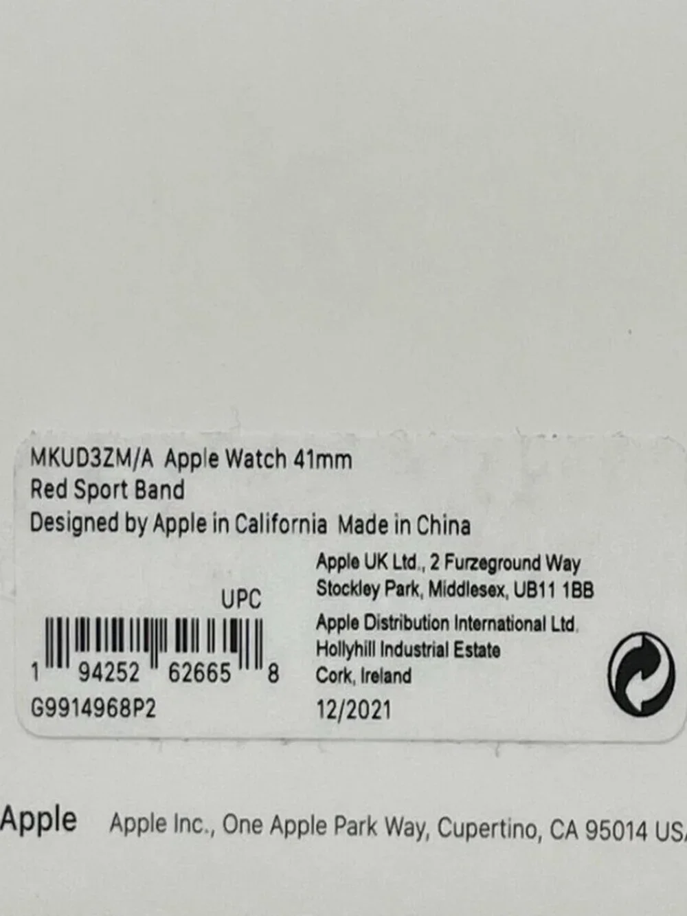 Apple Watch Nike Sport Band PRODUCT RED 38mm 40mm 41mm Series 1-9 SE
